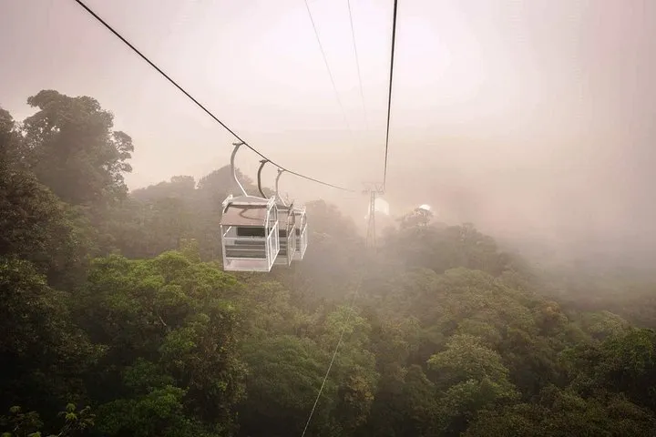 An aerial tram gondola over the treetop canopy on a Monteverde cloud forest tour day trip from San Jose
